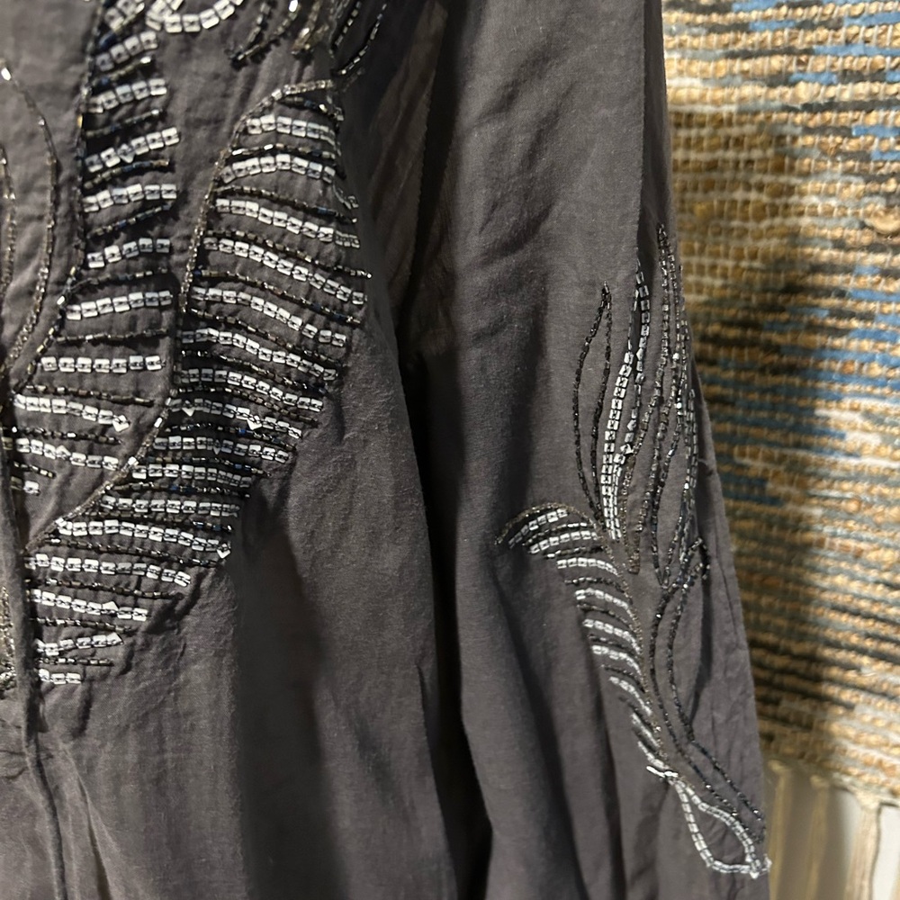 Boston Proper Beaded 3/4 Sleeve Boho Top - Picture 5 of 11